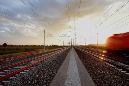 View of the track between Ybbs and Amstetten during sunset